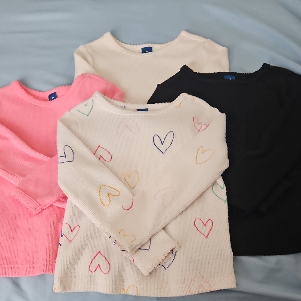 Old Navy Kids Long Sleeve Heart Tees - Pink, Cream, Black